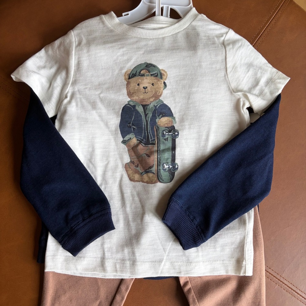 Tommy Bahama Toddler Boys 3 Piece Set Denim Jacket Bear Graphic Tee Joggers 2T
